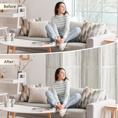 4 Panel Pegboard Display with 16 Hooks, Wooden Room Divider Wall and Folding Privacy Screens, Partition Room dividers, Pegboard Room Divider, Jewelry Store, Retail Store, Bedroom, White - Image 4