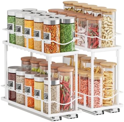 Bunoxea Pull Out Spice Rack 2 Pack,Slide Out Cabinet Spice Rack,White by Bunoxea