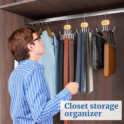 Belt Hanger, Belt Organizer for Closet,Rotatable Tie Rack,Belt Holder,Hanging Closet Storage Hook for Belt, Bra, Tank Top, Tie, Scarf, Purse,2PCS,Natural - Image 5