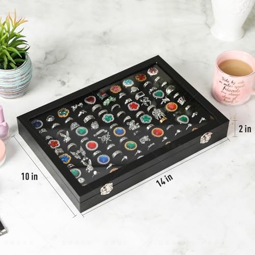 Pangkeep Ring Organizer Display Case,Black Jewelry Storage Tray,100 Slots - Image 5