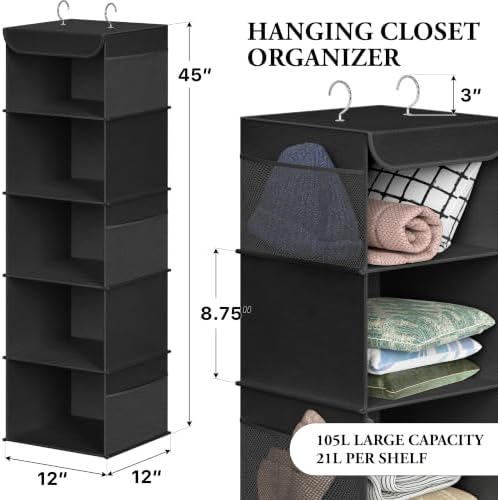 Simple Houseware 5 Shelf Hanging Closet Organizer, Black - Image 2