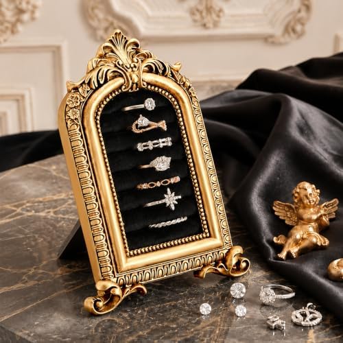 Liliaafar Vintage Ring Holder Frame Gold Black Mat Ring Wedding Display by Unknown