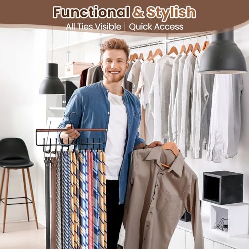 2PC Tie Belt Rack Hanger for Closet, Wood Tie Holder Organizer with 20 Hook - Image 3