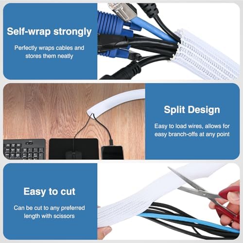 Nilight Cable Sleeve, 10ft-1inch Cord Management Sleeves White Wire Loom - Image 3