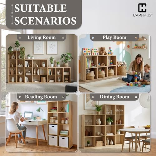 CAPHAUS Sturdy Room 11-Inch Cube Storage Organizer Shelf, with Thick Exterior Edge, Storage Shelf Divider w/Back, Bookcase, 9-Cube, Natural Oak - Image 6