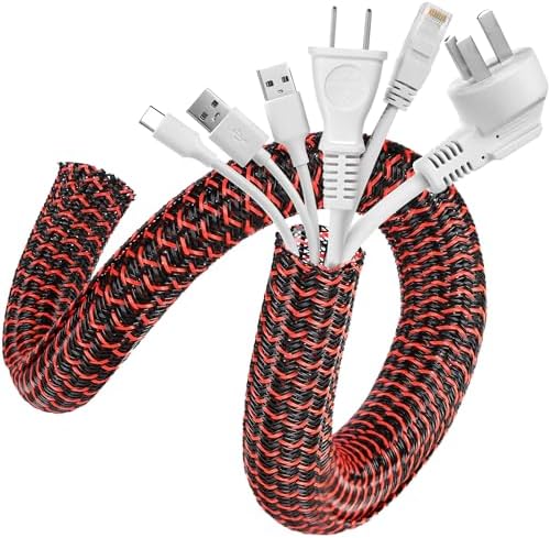 AGPTEK Cable Sleeve, 10ft - 1.2 inch Cable Management Cord Hider, BlackRed by AGPTEK