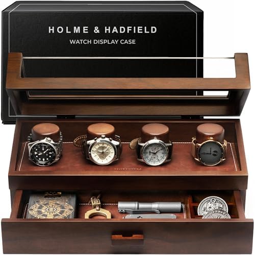 Holme & Hadfield 4 Slot Luxury Watch Display Case with Hinged Cover, Drawer by HolmeHadfield