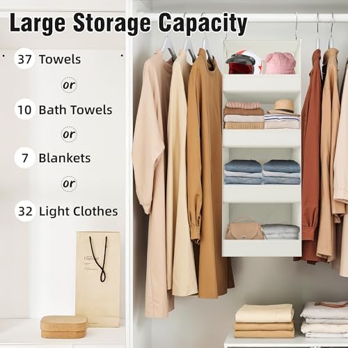 GRANNY SAYS 4-Shelf Hanging Closet Organizer, Foldable Storage, Beige - Image 4