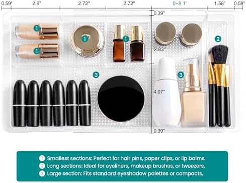 Oubonun Expandable Shallow Vanity Plastic Makeup Drawer Organizers, 4 Pack - Image 4