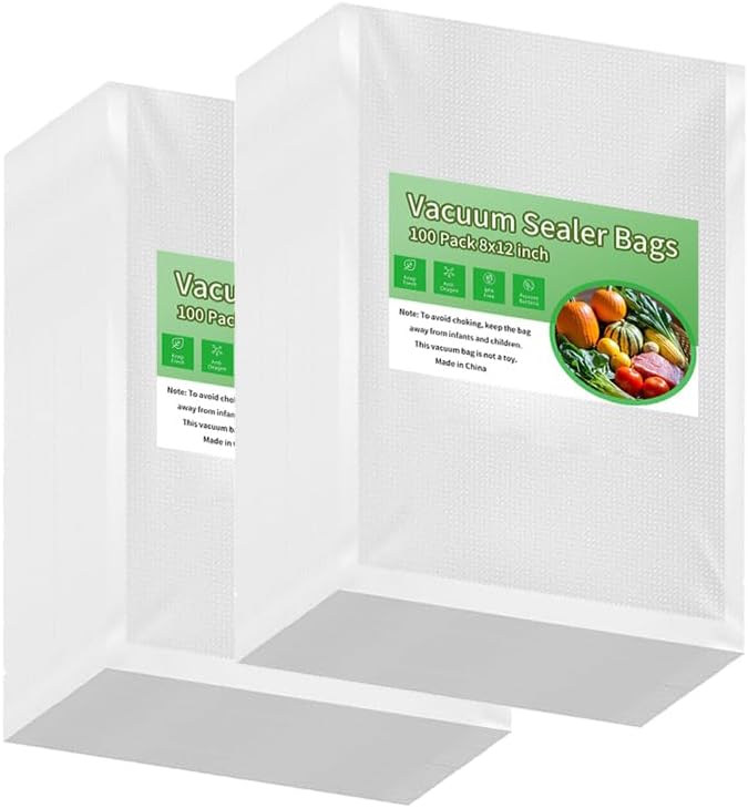 Premium Vacuum Sealer Bags 200 Quart 8" x 12", Pre-cut food saver bags, BPA Free & Heavy Duty Vacuum Freezer Bags. Commercial Grade, Sous Vide, Seal a Meal by Unknown