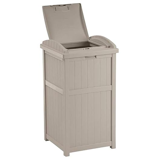 Suncast 6 Pack 15.75" x 16" x 31.6" Trash Hideaway 33 Gallon Resin Outdoor Commercial Garbage Container with Lid for Backyard, Deck, or Patio in Taupe