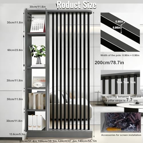 Wall Room Divider with Shelves Freestanding Room Divider with Storage Shelf Entrance Hall Partition Screen Column Floor to Ceiling Screen Column Floor to Ceiling,Gray Oak+White,L55 xW9 xH79 - Image 3
