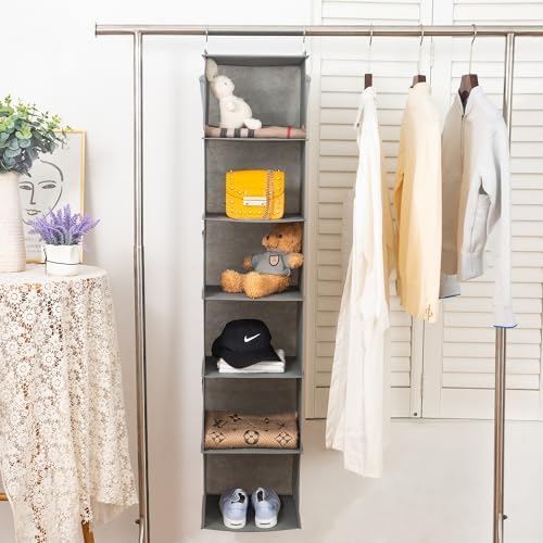 BrilliantJo 6 Shelves Hanging Closet Organizer, 2 Pack Hanging Storage with 4 Side Pockets for Clothes Shoes, 43.5"x12"x12"(Grey) - Image 5
