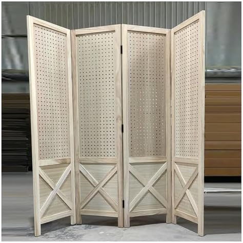 1pc Folding Pegboard Partition Screen - 4 Panels Portable Room Divider for Craft and Retail Display(Wood Color) by Unknown
