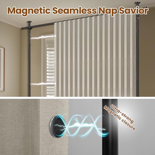 100% Blackout Room Divider Curtains Sets Cream White W100 x L84 in,2 Panels Curtain Rods No Drilling Adjustable Tension (H) 43-120×(W) 35-200 in for Studio Apartment Dorm Office - Image 6