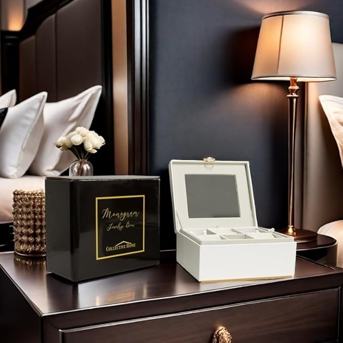 COLLECTIVE HOME - Monogram Jewelry Box with Mirror, Custom Gold Letter Engraving, Elegant Jewelry Organizer with Removable Tray, Gift for Mother’s Day, Girlfriend, Birthday (c)