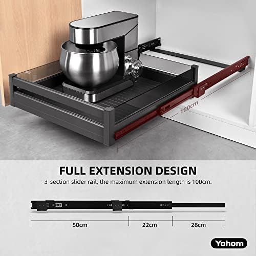 YOHOM Pull Out Cabinet Organizer – 20" W x 21" D Aluminum & Glass Drawer Organizer with Removable Dividers, Heavy Duty Pull Out Shelf for Kitchen Cabinets, Sliding Storage Tray, DIY Single Tier - Image 6