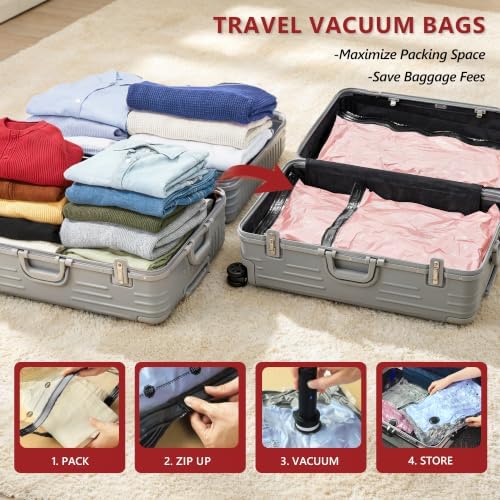Travel Vacuum Bags for Clothing with Cordless Pump 21 Combo, Pink - Image 2
