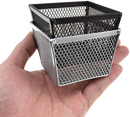 HAHIYO Stackable Paper Clip Mesh Holder Cup 2.2" Height 4 Pack Sturdy Paperclip Holder Container for Desk Drawer Organizer Collection for Home Office School Black Silver Soft Foam Feet No Sharp Edges by HAHIYO