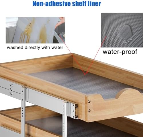DINDON 3 Tier Pull Out Cabinet Organizer 14”W X21”D Slide Out Shelves With Shelf Liner for Kitchen Wood Roll Out Drawers Pantry Organization - Image 5