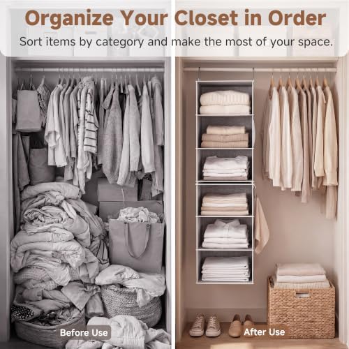 StorageWorks Hanging Closet Organizer, 6-Shelf with 2-in-1 Design, Ivory - Image 4