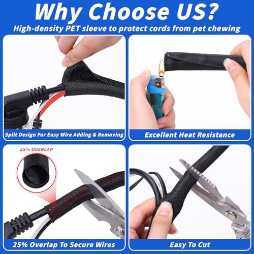 30ft - 1/2in Split Braided Sleeve Cable Management, Self-Wrapping - Image 3