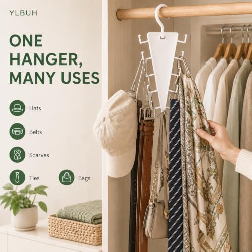 V Shaped Double-Sided Closet Organizer Hanger, 360° Rotating Multi-Layer Vertical Clothes Storage Rack with 12 Hooks, Space Saving Organizer for Hats, Scarves, Belts, Bags and Ties (8PC) - Image 6