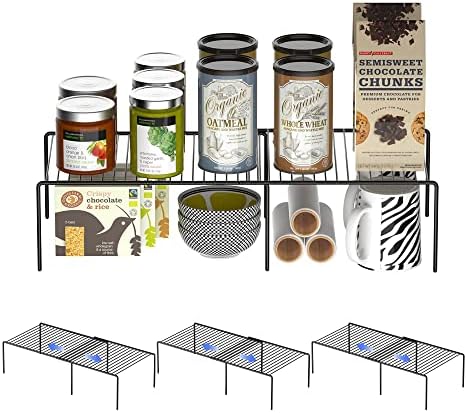 Redrubbit Cabinet Storage Shelf Rack, 8 Piece Expandable Metal Rustproof Kitchen Counter and Cabinet Shelf, Storage Rack Organizer Space Saver for Kitchen, Fridge, Cabinet, Bathroom, Black, Set of 4 by Redrubbit
