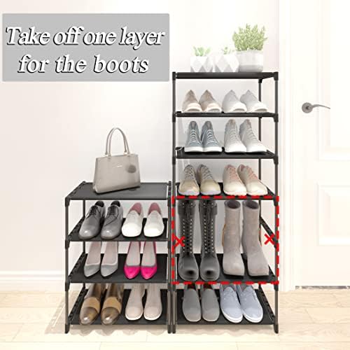 4-Tier Small Shoe Rack Space Saving Shoe Shelf Storage Organizer for Entryway Hallway Closet Bathroom Garage,Stackable Shoe Stand(Black) - Image 6