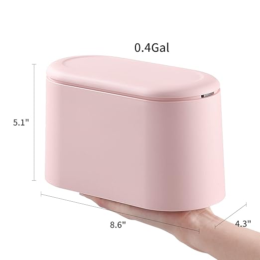 SUBEKYU 0.5 Gal Mini Countertop Trash Can with Lid for Desktop, Small Garbage Can for Office, Tiny Wastebasket,Pink