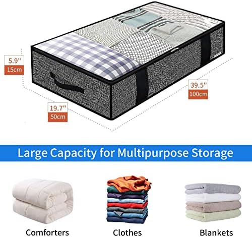 Onlyeasy 4 Pack Under Bed Clothes Storage Bags Organizer with Reinforced Handles and Zippers, Foldable Underbed Storage Container Bags for Blankets, Comforters, Bedding, Linen-like Black, MXAUBBP4 - Image 2