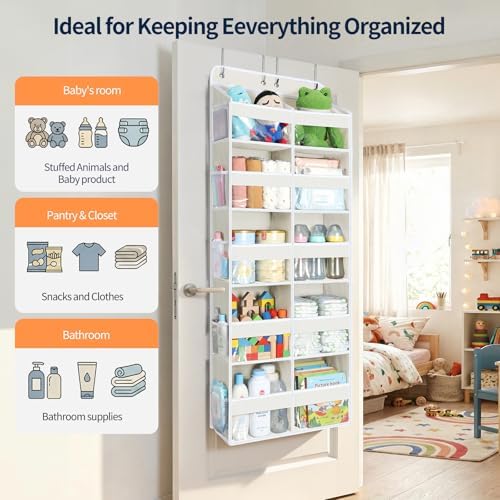 Yecaye Over The Door Organizer, 5 Tier Extra Large Behind Door Storage of 10 Compartments, 80lbs Heavy Duty Door Organizer Hanging with Clear Window for Closet Bedroom Pantry Bathroom, Beige - Image 5