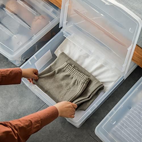 Citylife 2 Packs 57 QT Plastic Under Bed Storage Bins with Double-opening Lids Clear Underbed Storage Containers with Wheels for Organizing Shoes, Blankets, Clothes - Image 3