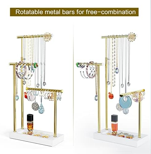 SRIWATANA Jewelry Organizer Display Extra Tall Necklace Holder 3 Tier Jewelry Tree Stand, Gift Idea (White & Gold) - Image 6