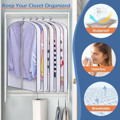 SLEEPING LAMB 40" Clear Garment Bags for Hanging Clothes Storage 4" Gusseted Suit Bags for Closet Storage Coat Cover for Shirts, Sweaters, Jackets (5 Packs) - Image 4