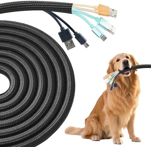 Split Wire Loom 3/8 Inch 25ft, Braided Cable Sleeve for Cable Management, Cord Protector for Pets, TV, Desk & Automotive, Black by QCSIW