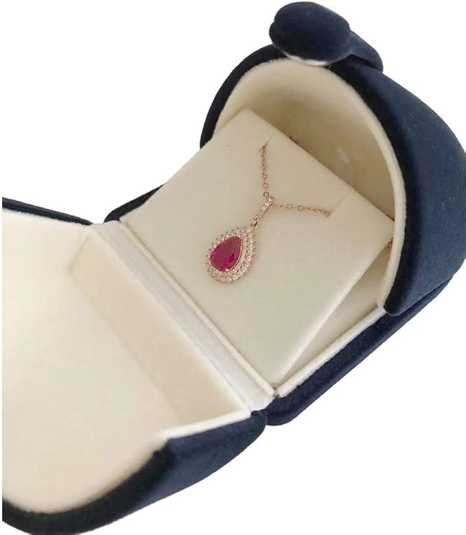 Navy Blue Velvet Premium Grade Jewelry Box for Earrings Necklace Double Layer Modern Unique Design Packaging Gift for Her (Jewelry is not included)