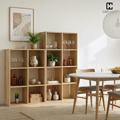 CAPHAUS Sturdy Room 11-Inch Cube Storage Organizer Shelf, with Thick Exterior Edge, Storage Shelf Divider w/Back, Bookcase, 9-Cube, Natural Oak - Image 2
