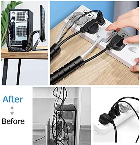 Large PC Cable Management Tube Sleeve Under Desk Wire Organizer for Cords 2 PCS Black, 1.1 inch -5 ft EZ Spiral Cable Wrap Cover Bundler w/Clips for TV Office, Pet Proof Cable Protector - Image 3