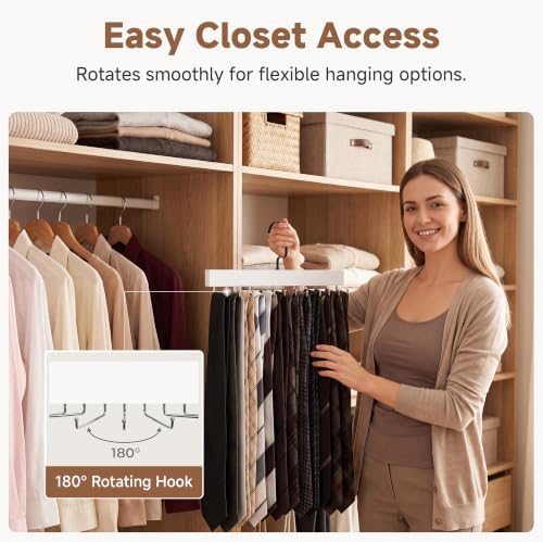 StorageWorks Tie Hanger with 20 Swivel Hooks, 2 Pack Wooden Hanger, White - Image 5