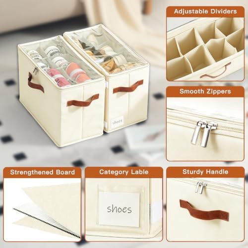 Shoe Organizer for Closet, Fits 16 Pairs, Beige, 2 Pack - Image 3