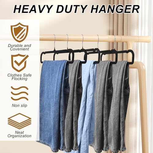 Pants Hangers Space Saving, 30 Pack Velvet Hangers for Closet with 30 Hooks, Strong Durable Non Slip Slim Clothes Hanger, Ultra Soft Flocked Hanger for Pants, Shirts, Bra, Shorts (Black) - Image 3