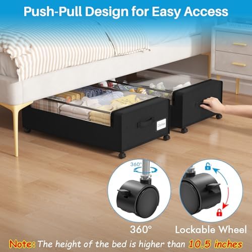 Webetop 10 Inch Underbed Drawer Storage Wheeled 2-Pack for Shoes & Clothing - Image 4