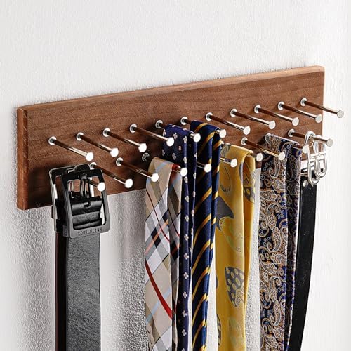 TreeHouse London Tie Rack Organizer – Holds 40 Large Ties – Solid Wood & Sturdy Metal Storage Holder for Closet – Wall Mounted Tie Display Hanger for Wall, Bedroom - (Walnut Tie Rack) 16" L X 4.25" H by TreeHouseLondon
