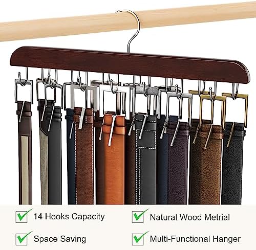 Belt Hanger for Closet with 14 Hooks, Belt Organizer Max 42 Belts Capacity - Image 3