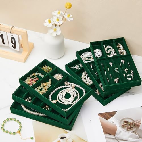 Junkin 18 Pcs Stackable Jewelry Drawer Organizer Inserts Dark Green - Image 5