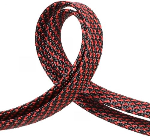 Braided Cable Sleeve 33ft, PET Expandable Wire Loom for Automotive Wiring Harness & PC Computer Case, Audio Video Cable Management System (Red~Black, 16mm (5/8")) by PursuingaBetterLife