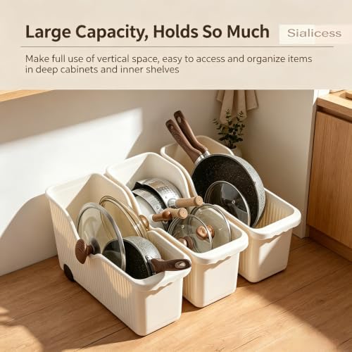 Extra Large Cream Rolling Under Sink Storage Bin with Wheels Slim 1pcs - Image 2