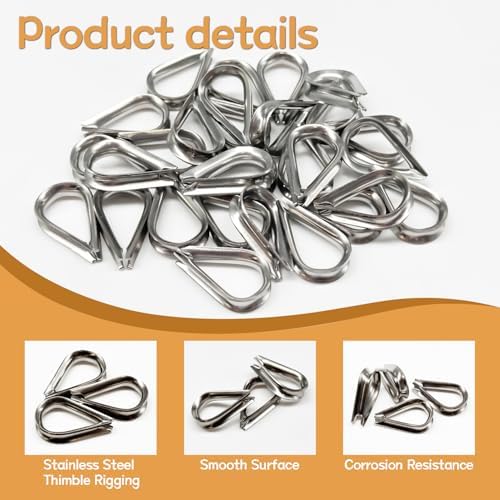 150PCS 1/16" Wire Rope Aluminum Crimping Loop Sleeves and M1.5 304 Stainless Steel Wire Rope Cable Thimbles DD041-1/16 - Image 3