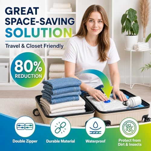 Vacuum Storage Bags,30Pack Vacuum Seal Bags with Electric Air Pump,Vacuumm Seal Bag for Clothing,Travel,Clothes,Comforters,Blankets,Pillows-6 Jumbo+6 Large+6 Medium+6 Small+6 Roll Up Space Saving Bag - Image 3